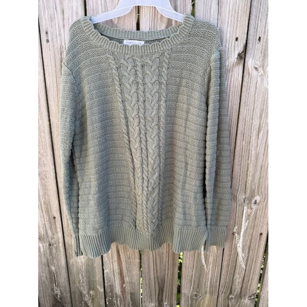 Cottagecore Earthy Downeast Cable Knit Sweater XL Green Textured Pullover